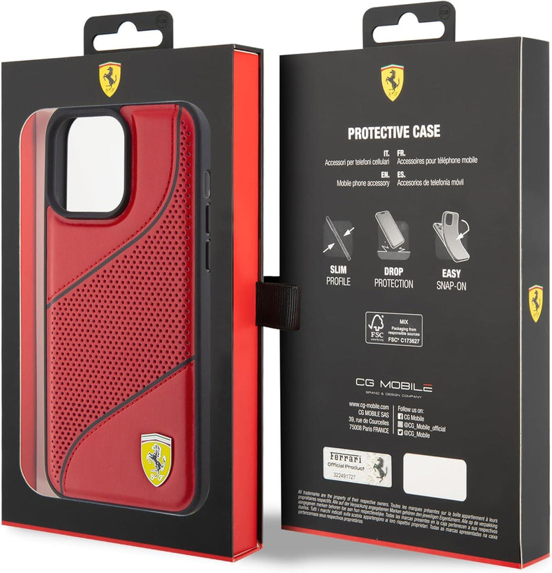 Ferrari Hard Case Perforated Waves Metal Logo for iphone 15 Pro Max 6.7" Red  - FEHCP15XPWAR