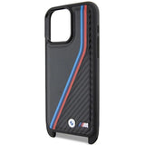 BMW M Edition Carbon Tricolor Lines with Strap Hard Case for iphone 15 Pro Max 6.7" Black - BMHCP15X23PSVTK