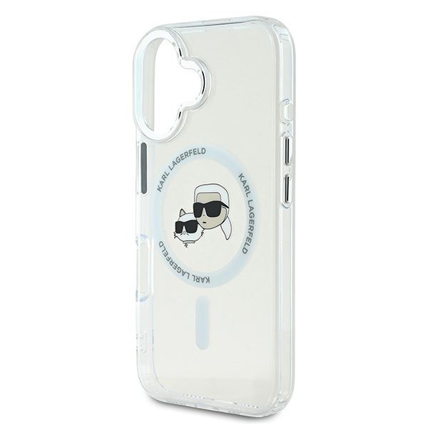 Karl Lagerfeld IML Karl & Choupette Head Metal Frame Case with MagSafe for iPhone 16 6.1" Clear - KLHMP16SHLSKCH