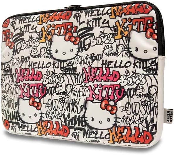 Hello Kitty Zip PU Tags Graffiti Sleeve for 14" Laptop Beige - HKCSZPDGPTE