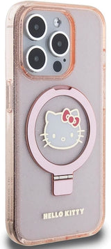 Hello Kitty Ring Stand Glitter Electrop Logo with Magsafe Case for iphone 15 Pro 6.1" Pink - HKHMP15LHRSGEP