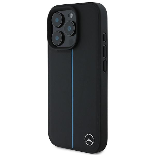 Mercedes MB Blue Line Leather Case with MagSafe for iPhone 16 Pro Max 6.9" Black - MEHMP16X23RURBK