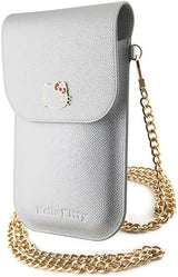 Hello Kitty Leather Metal Logo Chain Universal Phone Bag Pouch Silver - HKOWBPGHDLMS