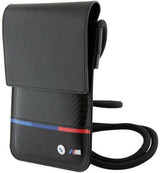 BMW M Series Carbon Tricolour Universal Phone Pouch With Strap And Cardslot Black - BMOWBPUCARTCBK