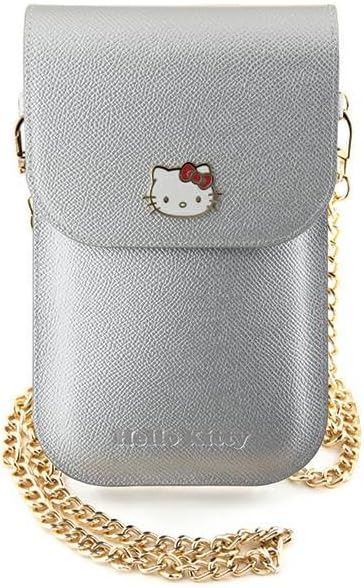 Hello Kitty Leather Metal Logo Chain Universal Phone Bag Pouch Silver - HKOWBPGHDLMS