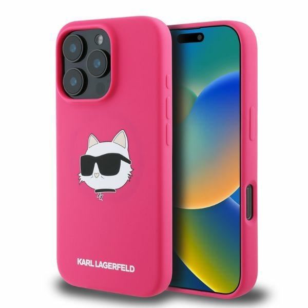 Karl Lagerfeld Silicone Choupette Head Print Case with MagSafe for iPhone 16 Pro Max 6.9" Fuchsia - KLHMP16XSCHPPLF