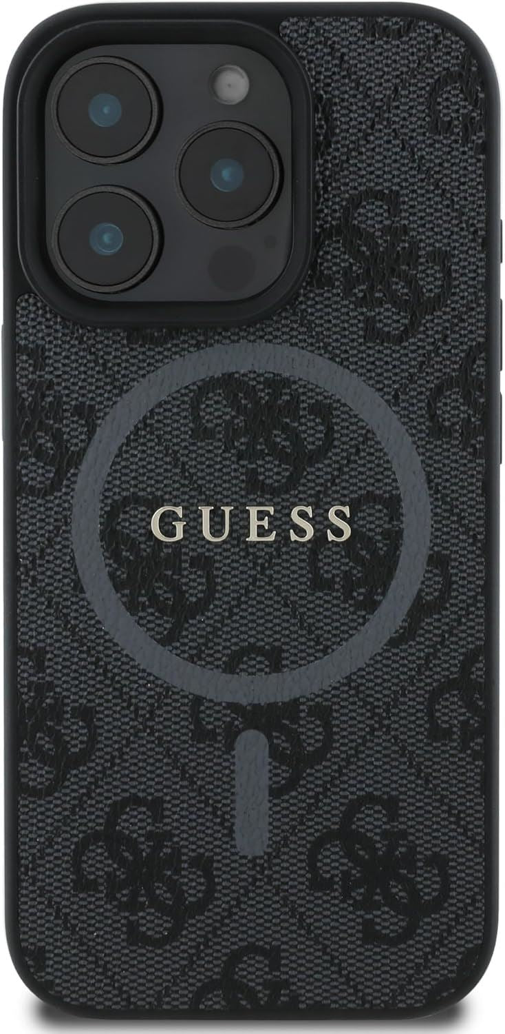 Guess PU Leather 4G Coloured Ring Case with MagSafe for iphone 16 Pro 6.3" Black - GUHMP16LG4GFRK