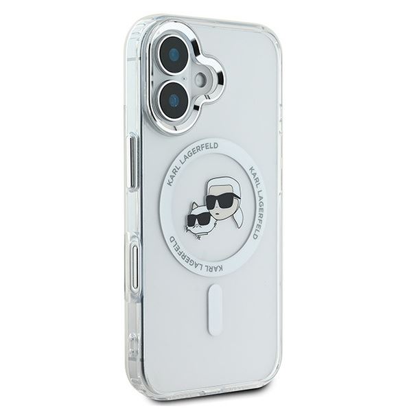 Karl Lagerfeld IML Karl & Choupette Head Metal Frame Case with MagSafe for iPhone 16 6.1" Clear - KLHMP16SHLSKCH