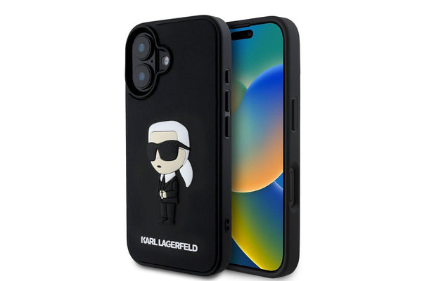 Karl Lagerfeld 3D Rubber Ikonik Case for iPhone 16 6.1" Black - KLHCP16S3DRKINK