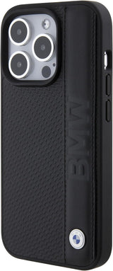 BMW Leather Textured & Stripe Case for iphone 15 Pro 6.1" Black - BMHCP15L22RDPK