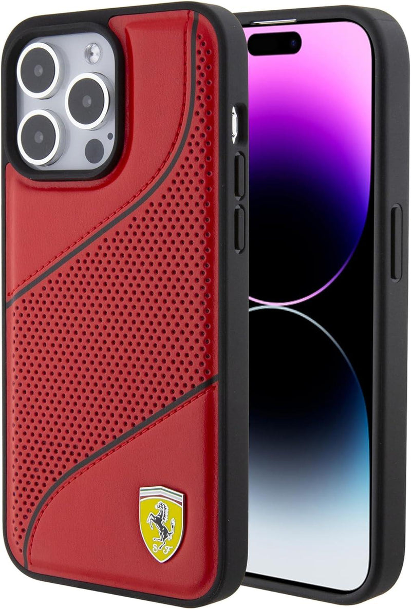 Ferrari Hard Case Perforated Waves Metal Logo for iphone 15 Pro Max 6.7" Red  - FEHCP15XPWAR