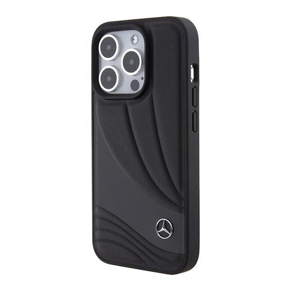 Mercedes Benz Hard Case Leather Wave Pattern for iphone 15 Pro 6.1" Black - MEHCP15L8ROLK