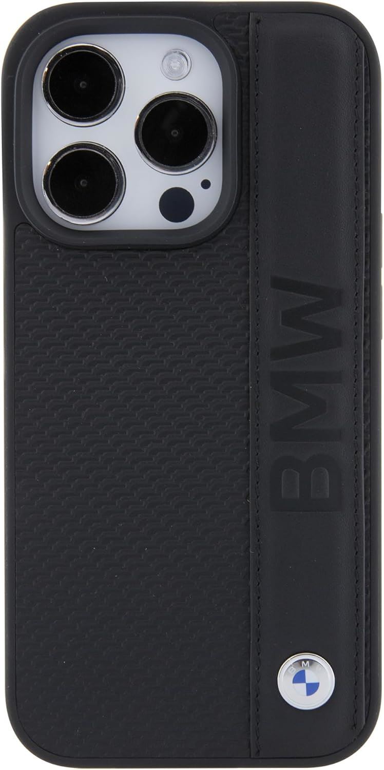 BMW Leather Textured & Stripe Case for iphone 15 Pro 6.1" Black - BMHCP15L22RDPK