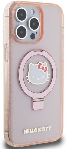 Hello Kitty Ring Stand Glitter Electrop Logo with MagSafe Case for iphone 15 Pro Max 6.7" Pink - HKHMP15XHRSGEP