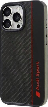 Audi Carbon Fiber Sports Red Stripe Hardcase for iPhone 16 Pro Max 6.9" Black/Red - AUS-TPUPCIP16PM-R8/D1-BK