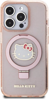 Hello Kitty Ring Stand Glitter Electrop Logo with Magsafe Case for iphone 15 Pro 6.1" Pink - HKHMP15LHRSGEP