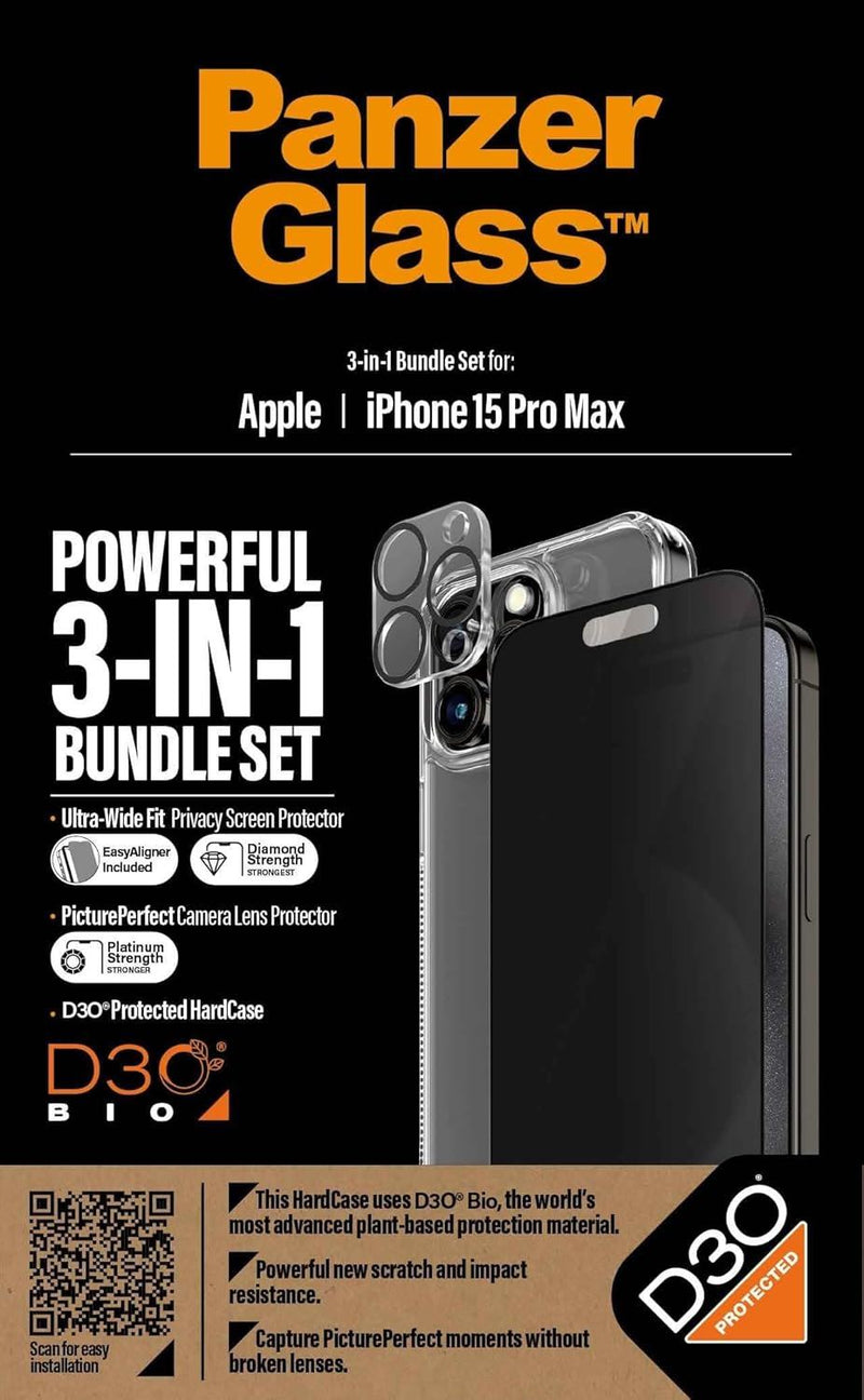 Panzer Glass Privacy Powerful 3 in 1 Bundle Pack for iPhone 15 Pro Max 6.7" - B1175+P2812