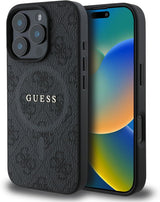 Guess PU Leather 4G Coloured Ring Case with MagSafe for iphone 16 Pro 6.3" Black - GUHMP16LG4GFRK