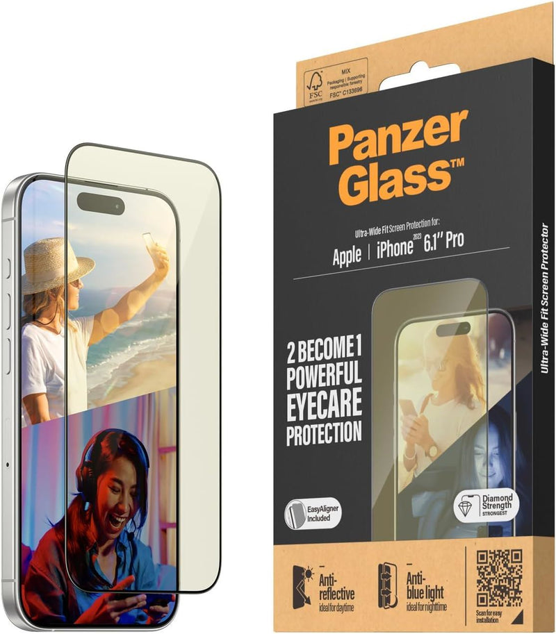 Panzer Glass Ultra Wide Fit Eyecare Screen Protection for iphone 15 Pro 6.1" - 2814