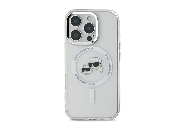 Karl Lagerfeld IML Karl & Choupette Head Metal Frame Case with MagSafe for iPhone 16 Pro Max 6.9" Clear - KLHMP16XHLSKCH