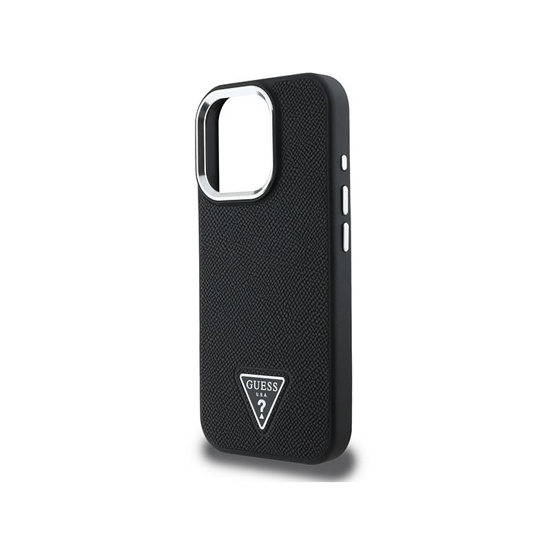 Guess PU Grained Triangle Logo Case for iPhone 16 Pro 6.3" Black - GUHMP16LPGTSPSK