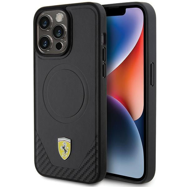 Ferrari Carbon Metal Logo Case with MagSafe for iphone 15 Pro Max 6.7" Black - FEHMP15XPTEK