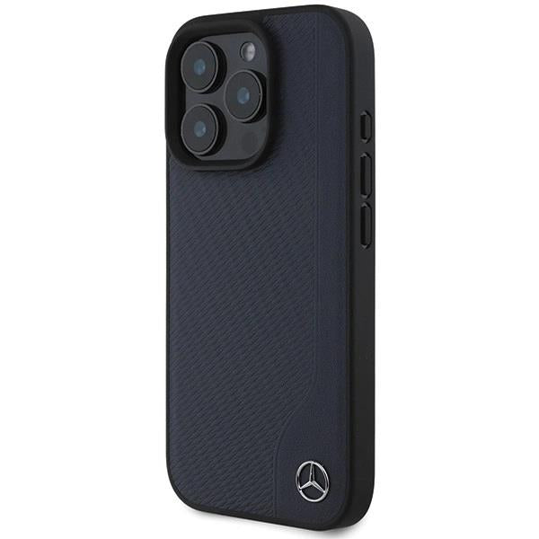 Mercedes MB Wood Imitation Leather Case with MagSafe for iPhone 16 Pro Max 6.9" Navy Blue - MEHMP16X23RBGVV