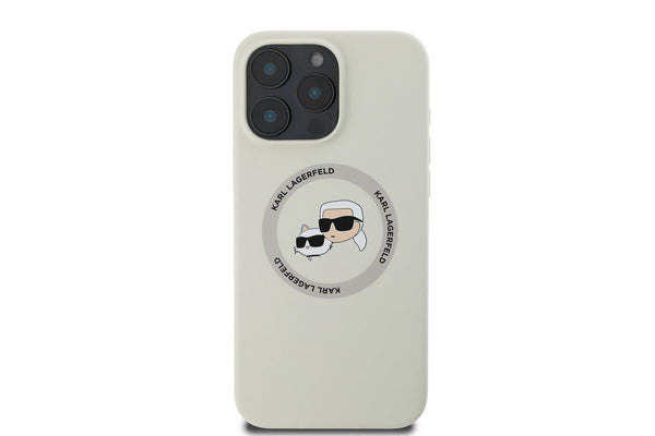 Karl Lagerfeld Liquid Silicone Karl & Choupette Head Case with MagSafe for iPhone 16 Pro 6.3" Beige - KLHMP16LSKCHTCE