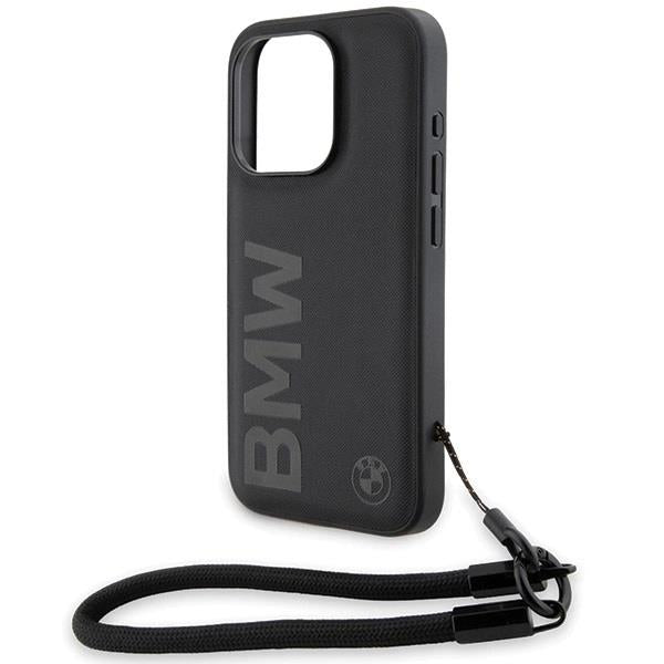 BMW Signature Leather Wordmark Cord Hard Case for iphone 15 Pro Max 6.7" Black - BMHCP15X23RMRLK