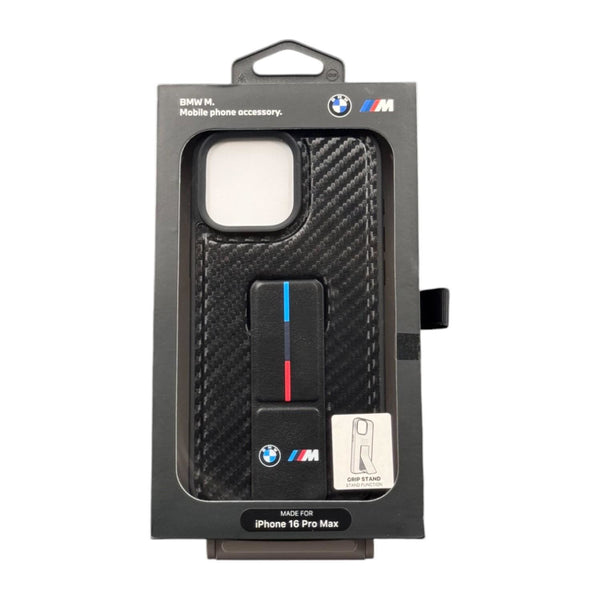 BMW M Grip Stand Smooth and Carbon Case for iPhone 16 Pro Max 6.9" Black - BMHCP16XGSPCCK