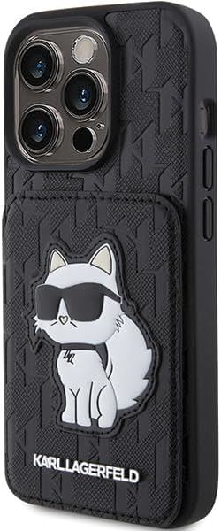 Karl Lagerfeld Saffiano Card Slots with Stand Monogram Choupette Case for iPhone 15 Pro 6.1" Black - KLHCP15LSAKCNSCK